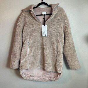 Varley Sz Small Stratton Mushroom Tan Sherpa Quarter Zip Pullover Jacket Pockets